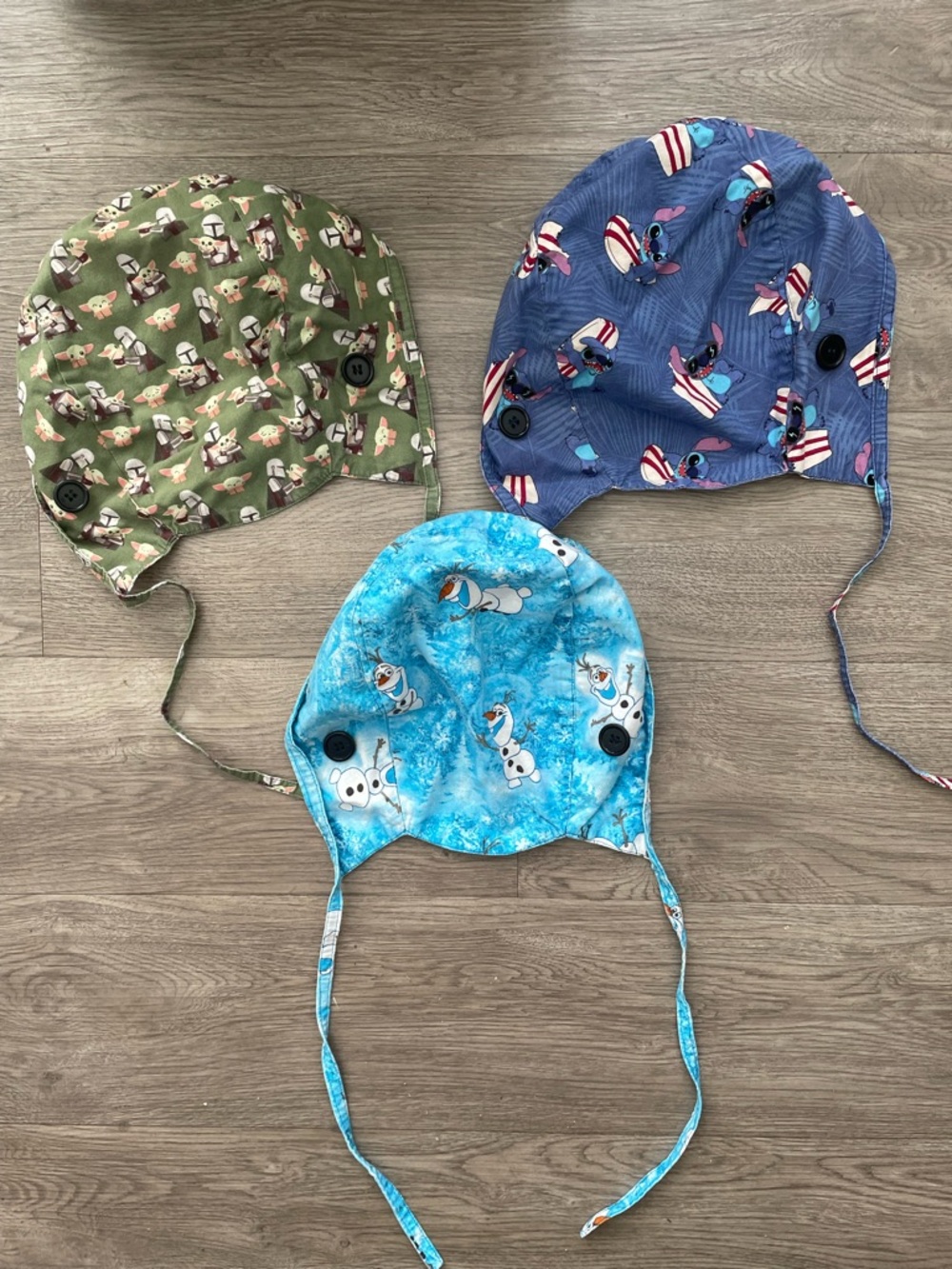 3 Handmade Children Baby Amish Mennonite Caps Bonnets Baby Yoda Stitch Olaf